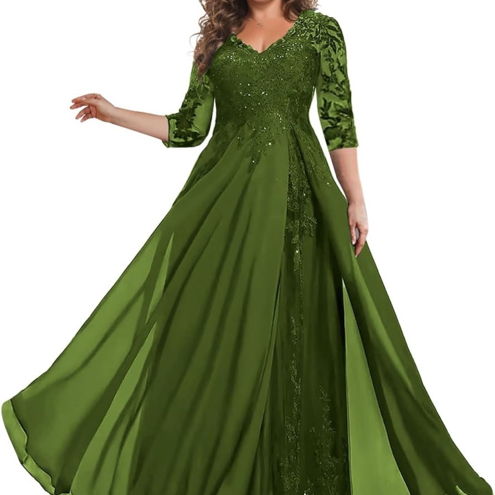 Sparkly Mother of the Bride Dress, Chiffon, 3/4 Length Sleeve, Lace Appliqué